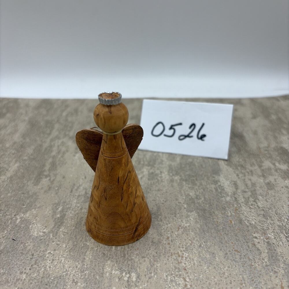 Handmade Olive Wood Angel Ornament With Metallic Halo Approx 3” Tall